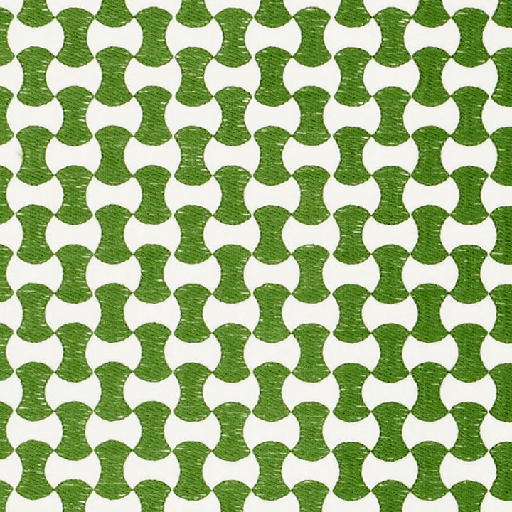 Nolita Embroidery Green 70375 by Schumacher Designer Fabric HAPPY TOGETHER II COTTON 63% SPUN VISCOSE 37% INDIA MARTINDALE 10,000 </p><p>Repeat: Horizontal: 3/4" (2CM) and Vertical: 1 1/2" (4CM) 50.625 - Swanky Fabrics -