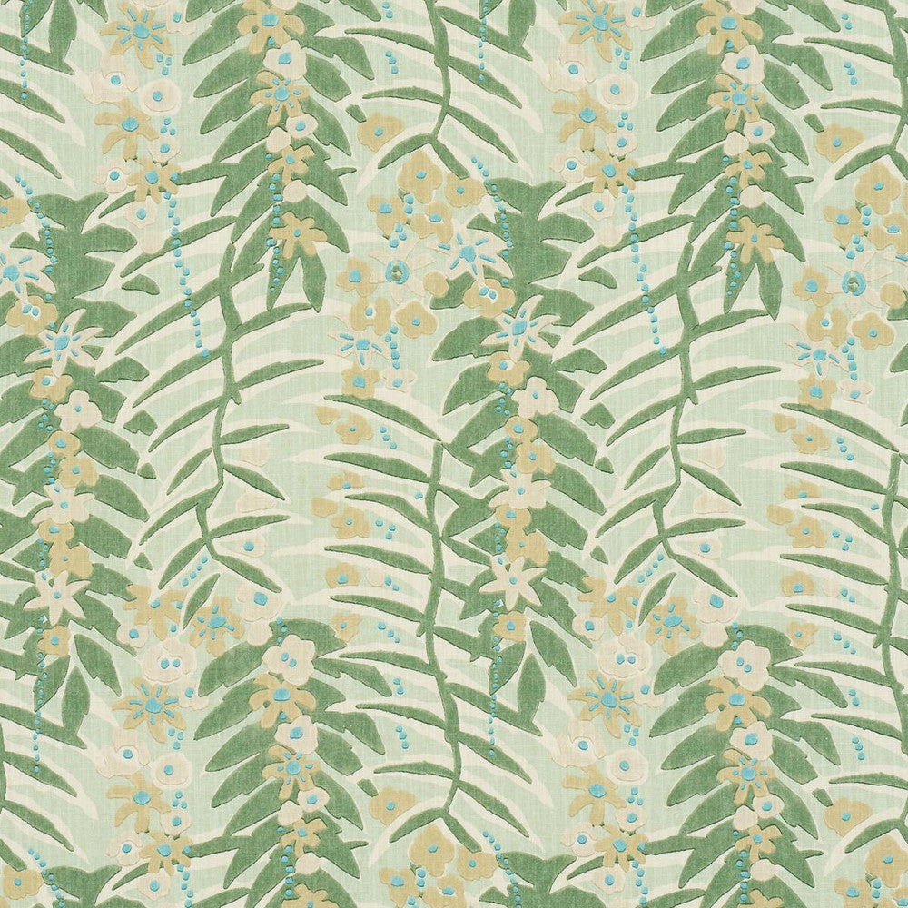 Ashbee Botanical Aqua 182152 by Schumacher Designer Fabric Craft Revival 13.5" - Swanky Fabrics -