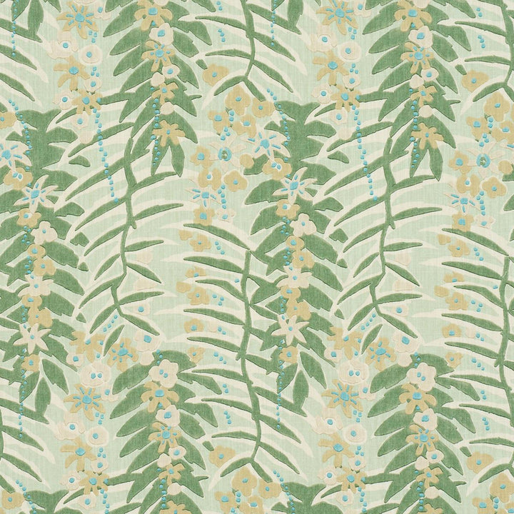 Ashbee Botanical Aqua 182152 by Schumacher Designer Fabric Craft Revival 13.5" - Swanky Fabrics -