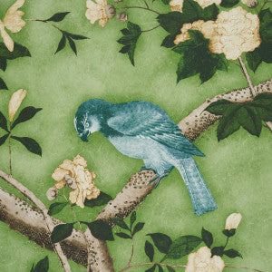 Les Oiseaux Apple Green 5015153 by Schumacher Designer Wallpaper