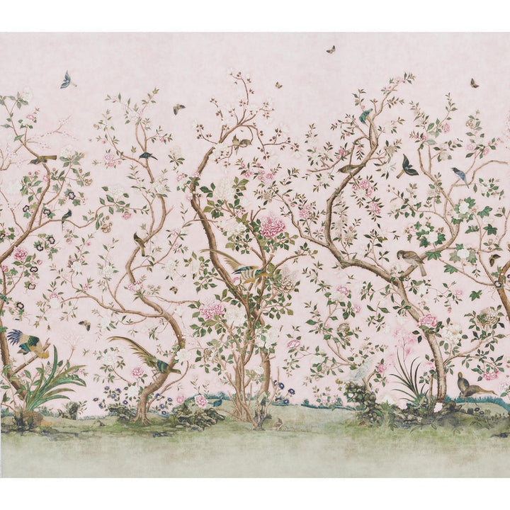 Les Oiseaux Blush 5015154 by Schumacher Designer Wallpaper Perennial Favorites 162.0" - Swanky Fabrics -