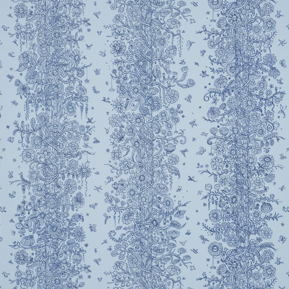 Edward Steed'S Towers Of Flowers Sky Blue & Navy 5016142 by Schumacher Designer Wallpaper The New Yorker 27.0" - Swanky Fabrics -