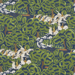 Margaret Schloeman'S Fox Chase Navy & Green 5016151 by Schumacher Designer Wallpaper