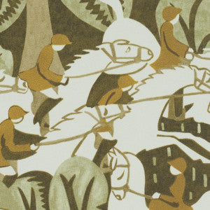 Margaret Schloeman'S Fox Chase Sage & Soft Brown 5016152 by Schumacher Designer Wallpaper