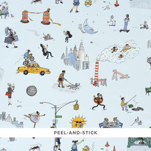 Joana Avillez'S Street Scenes Multicolor On Sky Blue 5016172 by Schumacher Designer Wallpaper