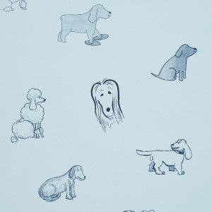 Good Dogs Everywhere Sky & Navy Blue 5016302 by Schumacher Designer Wallpaper