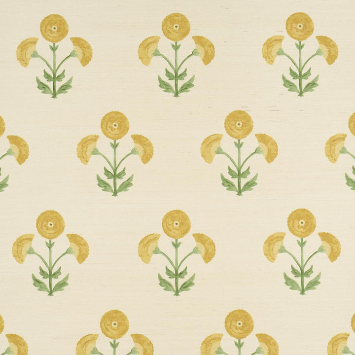 Saranda Flower Sisal Marigold 5016670 by Schumacher Designer Wallpaper Perennial Favorites 34.5" - Swanky Fabrics -