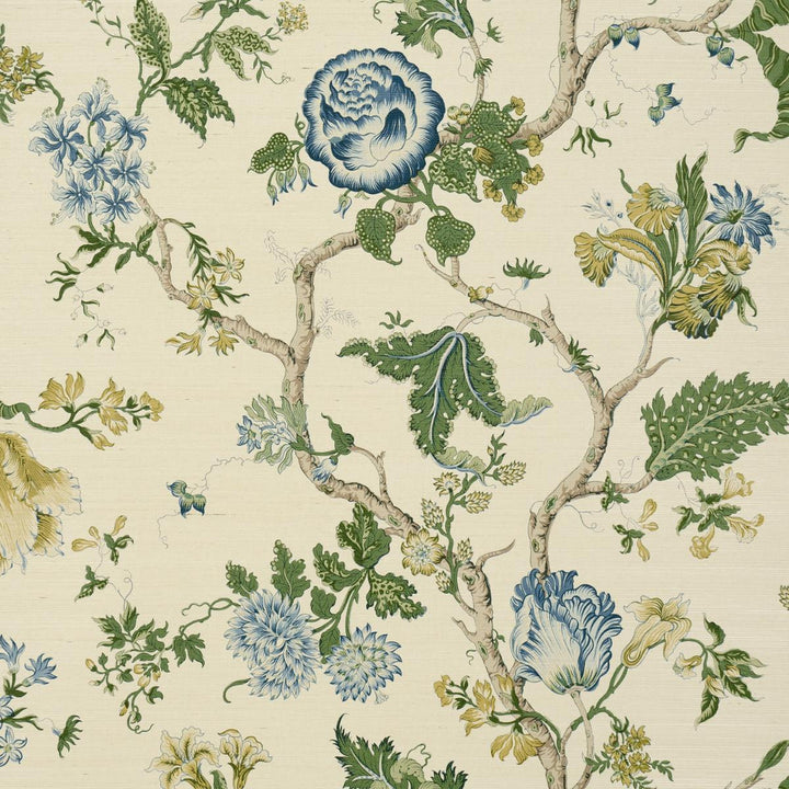 Josephine Sisal Peacock 5016680 by Schumacher Designer Wallpaper Perennial Favorites 32.0" - Swanky Fabrics -