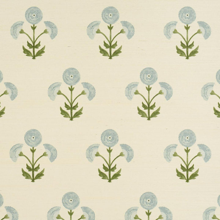 Saranda Flower Sisal Sky 5016671 by Schumacher Designer Wallpaper Perennial Favorites 34.5" - Swanky Fabrics -