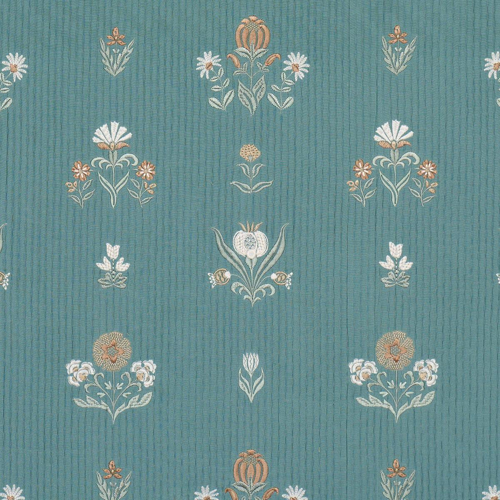 Elmslie Embroidery Teal 84370 by Schumacher Designer Fabric Craft Revival 12.8" - Swanky Fabrics -