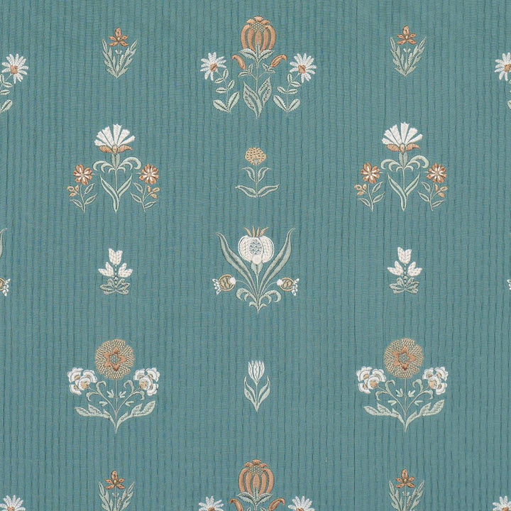 Elmslie Embroidery Teal 84370 by Schumacher Designer Fabric Craft Revival 12.8" - Swanky Fabrics -