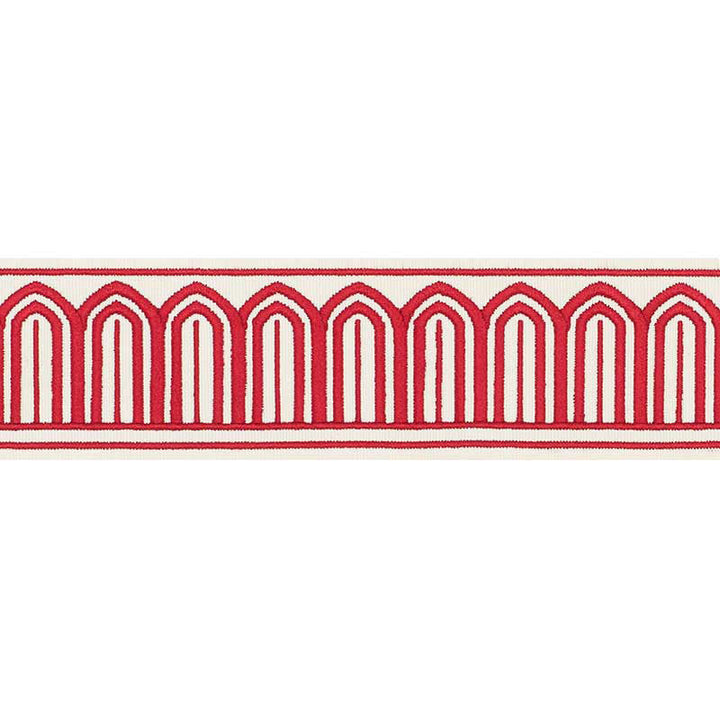 Arches Embroidered Tape Medium Red 70761 by Schumacher Designer Trim MILES REDD PASSEMENTERIE COTTON 84% RAYON 16% INDIA </p><p>Repeat: Horizontal: 7/8" (2CM) and Vertical: 2.125 - Swanky Fabrics -