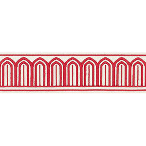 Arches Embroidered Tape Medium Red 70761 by Schumacher Designer Fabric