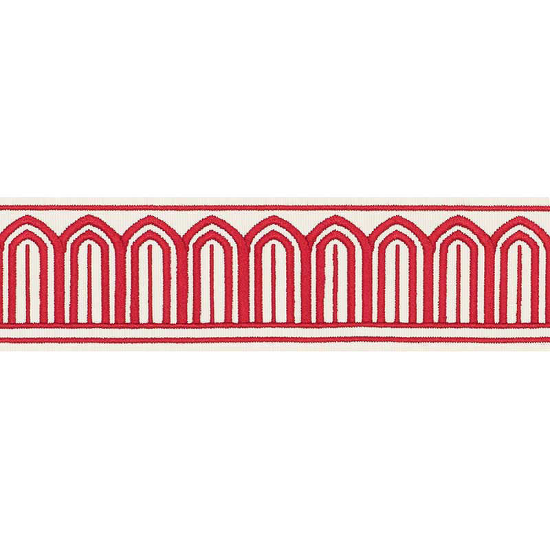 Arches Embroidered Tape Medium Red 70761 by Schumacher Fabric Schumacher Fabric Arches Embroidered Tape Medium Red 70761Fabric COTTON 84% INDIA </p><p>Repeat: H: HORZ. 7/8" (2CM) , V: 2.125 - Fabric Carolina -