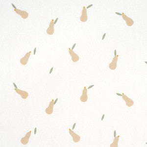 Pears Hand Block Print Buff And Sage On White 182391 by Schumacher Designer Fabric
