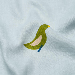 Birds Hand Block Print Green On Sky 182381 by Schumacher Designer Fabric