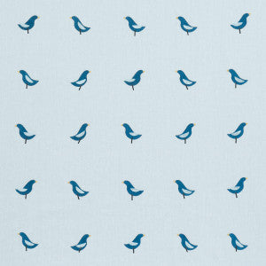 Birds Hand Block Print Navy On Sky 182382 by Schumacher Designer Fabric