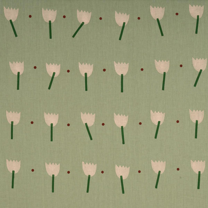 Tulip Play Hand Block Print Peach On Sage 182402 by Schumacher Designer Fabric Caroline Z Hurley 34.5" - Swanky Fabrics -
