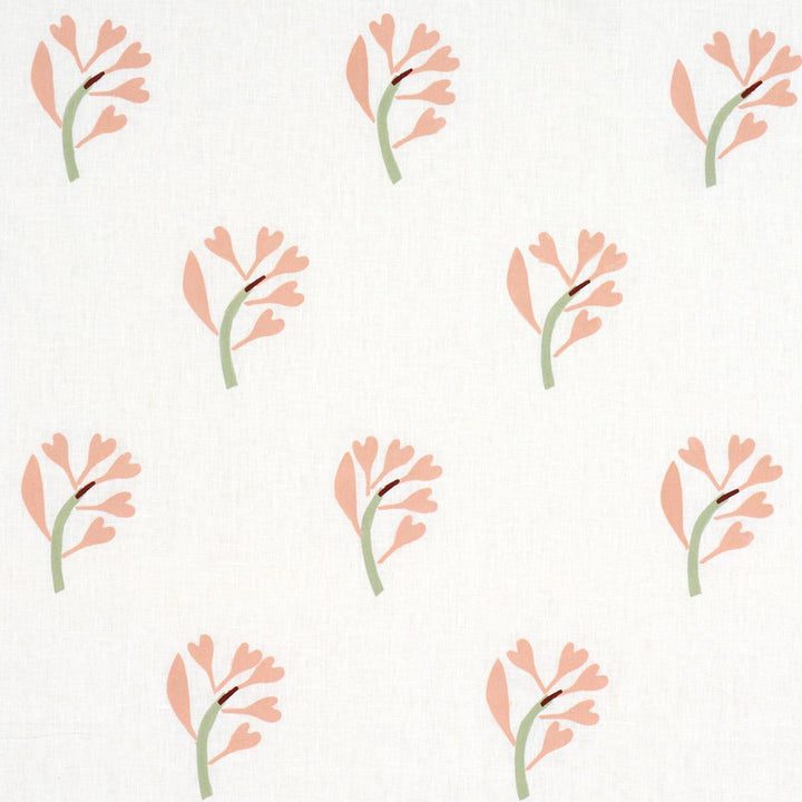 Ginkgo Hand Block Print Pink And Sage On White 182410 by Schumacher Designer Fabric Caroline Z Hurley 12.5" - Swanky Fabrics -