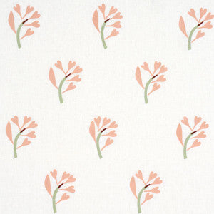 Ginkgo Hand Block Print Pink And Sage On White 182410 by Schumacher Designer Fabric