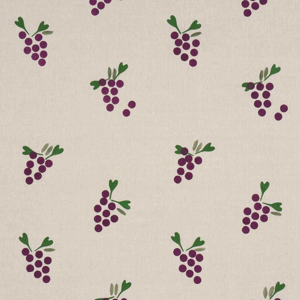 Grapes Hand Block Print Purple On Natural 182420 by Schumacher Designer Fabric Caroline Z Hurley 17.5" - Swanky Fabrics -