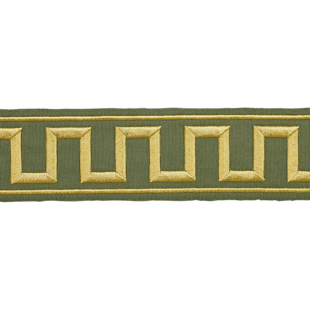 Greek Key Embroidered Tape Olive 70809 by Schumacher Designer Trim Perennial Favorite Trims 1.75" - Swanky Fabrics -