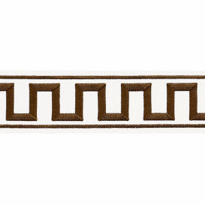 Greek Key Embroidered Tape Brown 70808 by Schumacher Designer Trim