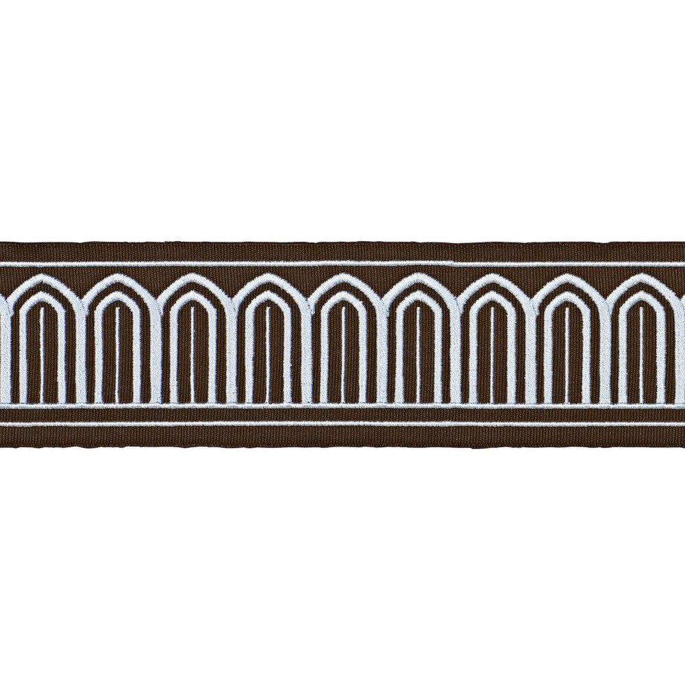 Arches Embroidered Tape Medium Sky On Brown 81153 by Schumacher Designer Trim Perennial Favorite Trims 2.0" - Swanky Fabrics -