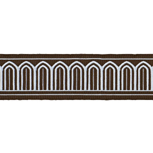 Arches Embroidered Tape Medium Sky On Brown 81153 by Schumacher Designer Trim
