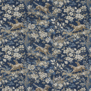 Hound Meadow Indigo 182262 by Schumacher Designer Fabric