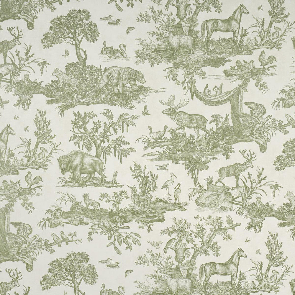 Western Toile Olive 5016441 by Schumacher Designer Wallpaper A Country Life 38.0" - Swanky Fabrics -