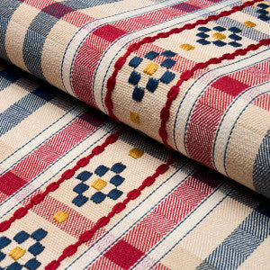Hutton Hand Woven Check Rouge & Navy 84730 by Schumacher Designer Fabric