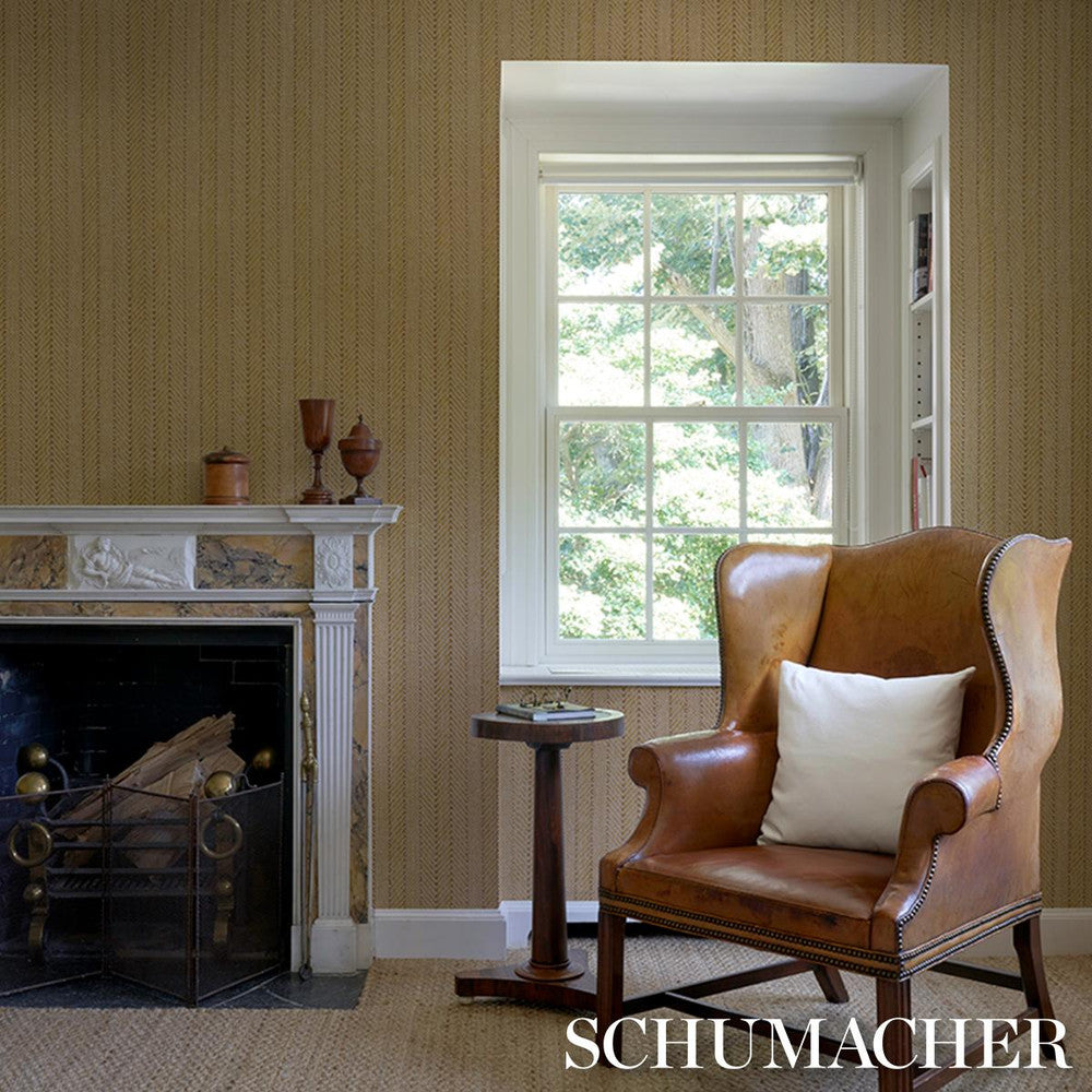 Zig Zag Paperweave Sesame 5016600 by Schumacher Designer Wallpaper Textured & Woven Wallcoverings 1.0" - Swanky Fabrics -