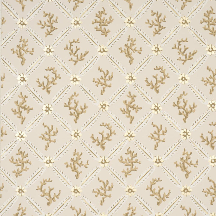 Corail Leaf Trellis Champagne 5016640 by Schumacher Designer Wallpaper Timothy Corrigan 20.5" - Swanky Fabrics -