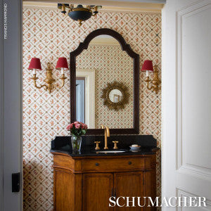 Corail Leaf Trellis Coral 5016641 by Schumacher Designer Wallpaper