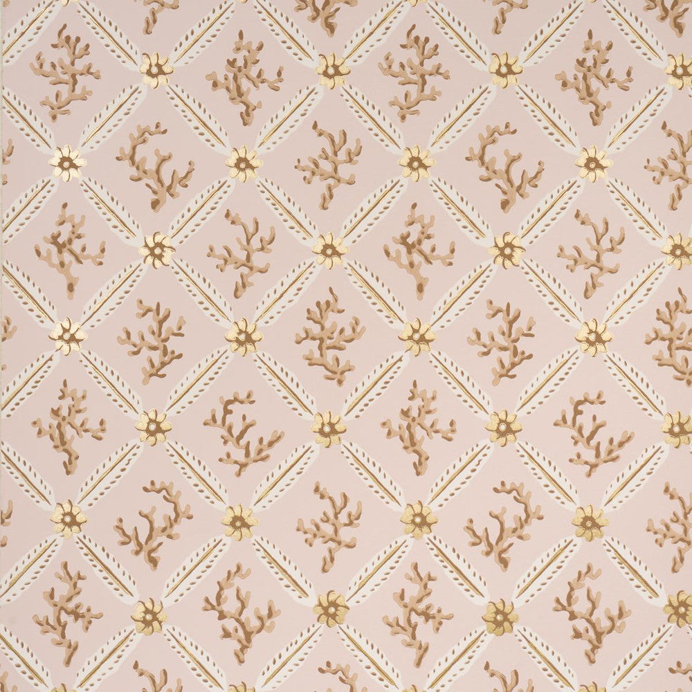 Corail Leaf Trellis Blush 5016642 by Schumacher Designer Wallpaper Timothy Corrigan 20.5" - Swanky Fabrics -