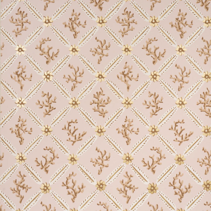 Corail Leaf Trellis Blush 5016642 by Schumacher Designer Wallpaper Timothy Corrigan 20.5" - Swanky Fabrics -
