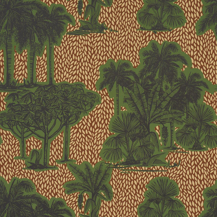 Tropical Safari Print Orinoco Verdant Oasis 5016920 by Schumacher Designer Wallpaper Johanna Ortiz 20.5" - Swanky Fabrics -