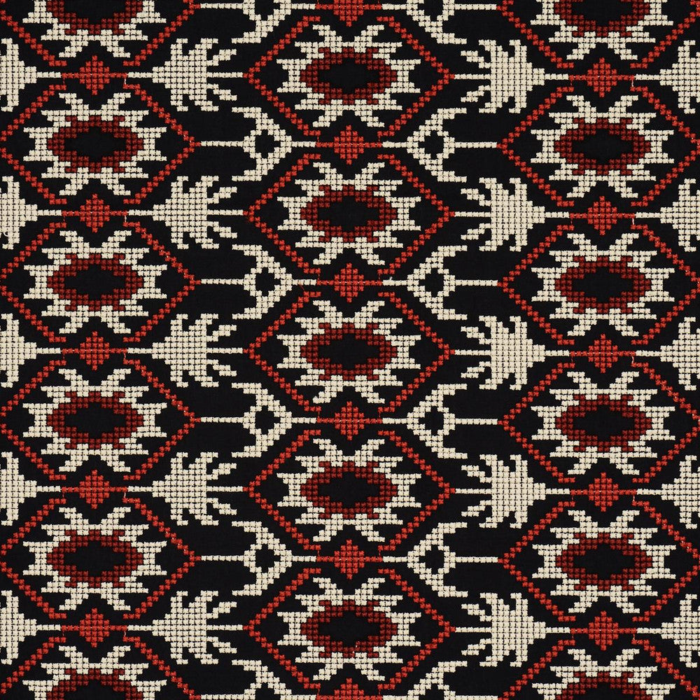 Andean Tribute Embroidery Ruby Midnight Shadows 85410 by Schumacher Designer Fabric Johanna Ortiz 14.5" - Swanky Fabrics -