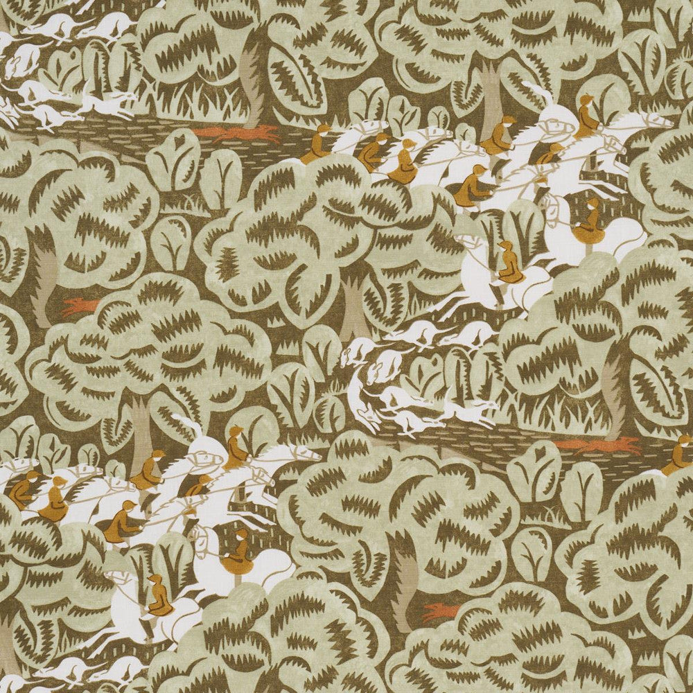 Margaret Schloeman'S Fox Chase Sage & Soft Brown 182342 by Schumacher Designer Fabric The New Yorker 13.5" - Swanky Fabrics -