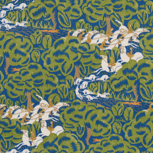 Margaret Schloeman'S Fox Chase Navy & Green 182341 by Schumacher Designer Fabric