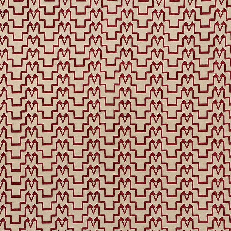Turkish Step Red/Natural 71242 by Schumacher Fabric Schumacher Fabric Turkish Step Red/Natural 71242Fabric VISCOSE 65% TURKEY </p><p>Repeat: H: HORZ. 6 1/2" (17CM) , V: VERT. 2 3/4" (7CM) 53.5 - Fabric Carolina -