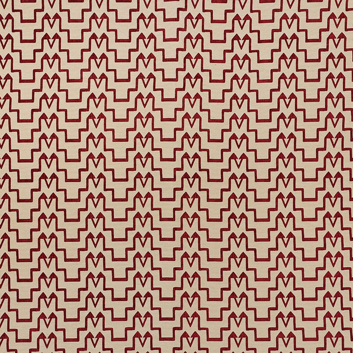 Turkish Step Red/Natural 71242 by Schumacher Fabric Schumacher Fabric Turkish Step Red/Natural 71242Fabric VISCOSE 65% TURKEY </p><p>Repeat: H: HORZ. 6 1/2" (17CM) , V: VERT. 2 3/4" (7CM) 53.5 - Fabric Carolina -