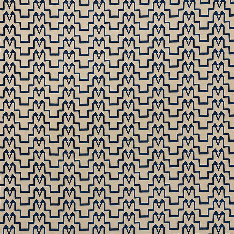 Turkish Step Blue/Natural 71243 by Schumacher Designer Fabric DAVID KAIHOI See Sample TURKEY - </p><p>Repeat: Horizontal: 6 1/2" (17CM) and Vertical: 2 3/4" (7CM) 53 1/2" (136CM) - Swanky Fabrics -
