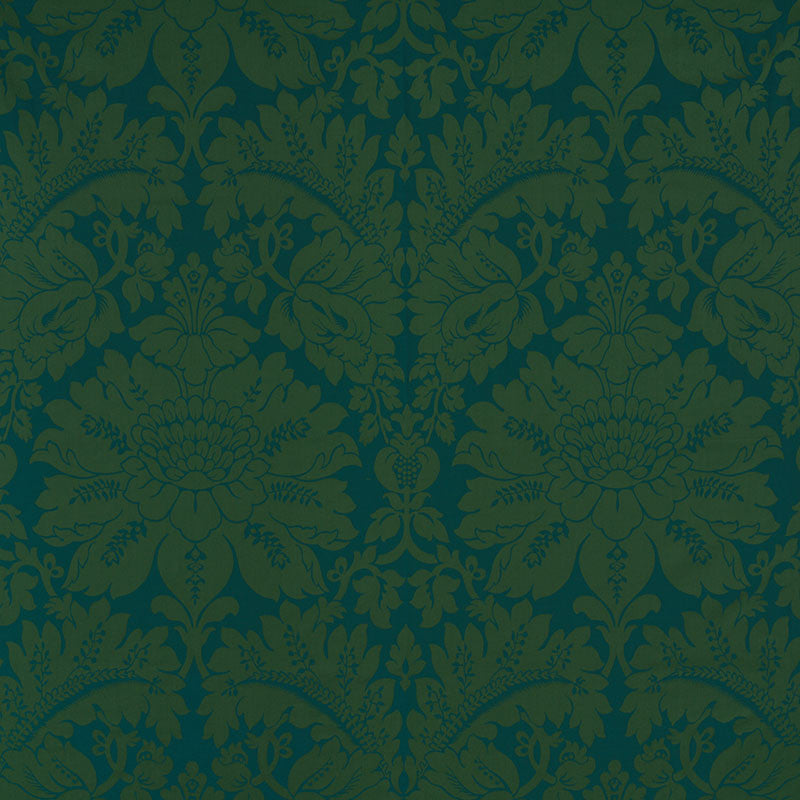Maggiore Damasco Emerald 71281 by Schumacher Designer Fabric DAMASCO COTTON 100% ITALY </p><p>Repeat: Horizontal: 26" (66CM) and Vertical: 31 3/4" (81CM) 54.5 - Swanky Fabrics -
