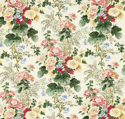 Hollyhock Hdb White/Coral by Lee Jofa Designer Fabric - LINEN - 100% Thailand LIGHT Horizontal: 0 and Vertical: 40.25 47 - Swanky Fabrics -