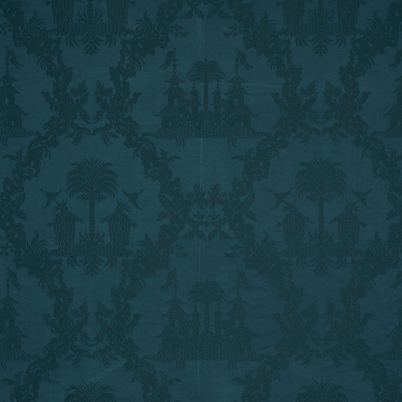 Chinoiserie Royale Peacock 71830 by Schumacher Designer Fabric SCHUMACHER CLASSICS II LINEN 76% SILK 24% INDIA </p><p>Repeat: Horizontal: 27 1/2" (70CM) and Vertical: 26 1/4" (67CM) 55 - Swanky Fabrics -