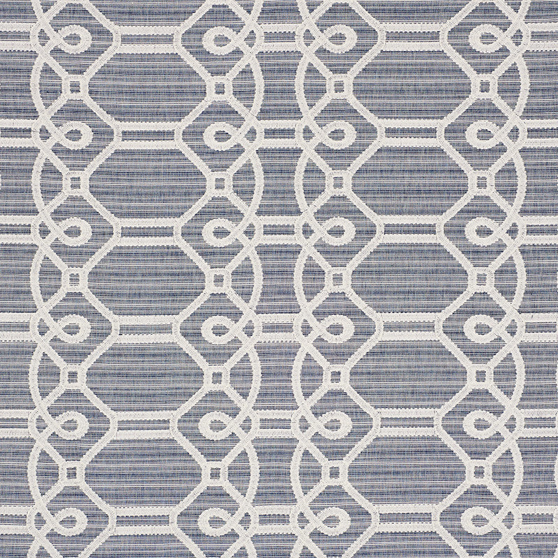Ziz Embroidery Blue 71930 by Schumacher Designer Fabric Caravanne 77% Cotton, 23% Polyester` Martindale 25,000 Horizontal: 17.5 and Vertical: 6.25 53.25 - Swanky Fabrics -