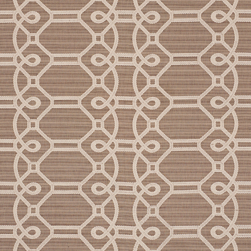 Ziz Embroidery Mocha 71932 by Schumacher Designer Fabric Caravanne 77% Cotton, 23% Polyester` Martindale 25,000 Horizontal: 17.5 and Vertical: 6.25 53.25 - Swanky Fabrics -