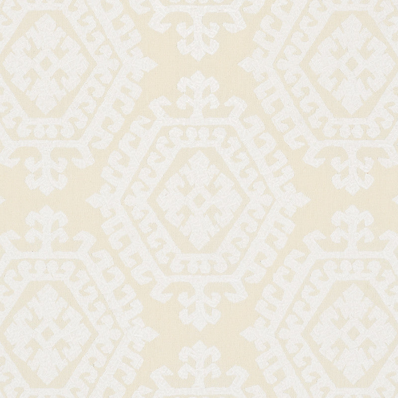 Omar Embroidery Ivory 71940 by Schumacher Designer Fabric Caravanne 46% Polyester, 28% Linen, 26% Cotton Martindale 50,000 Horizontal: 16.75 and Vertical: 14.75 51 - Swanky Fabrics -